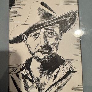 Vintage Confused Sad Wise Cowboy Illustration Art Nashville Pen Original 1990s